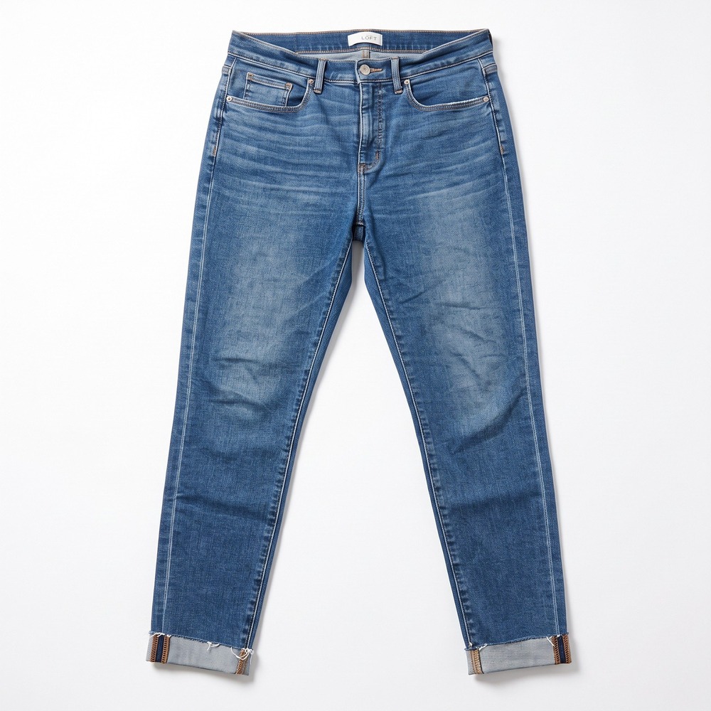 LOFT Womens 29/8 Dark Wash Skinny Jeans Raw Hem Casual Boho Denim Pants